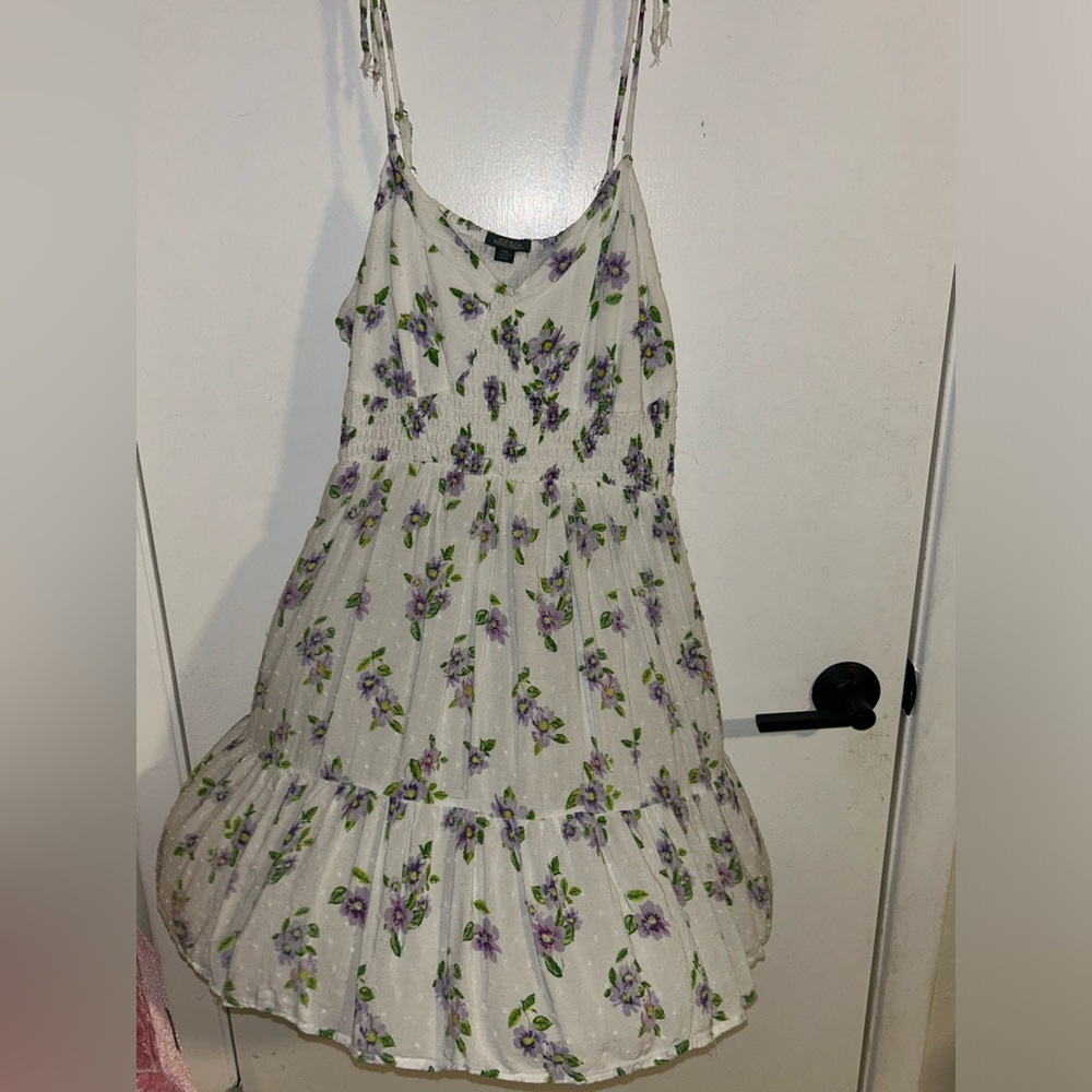 Flowy White Dress w/ Purple Floral Design